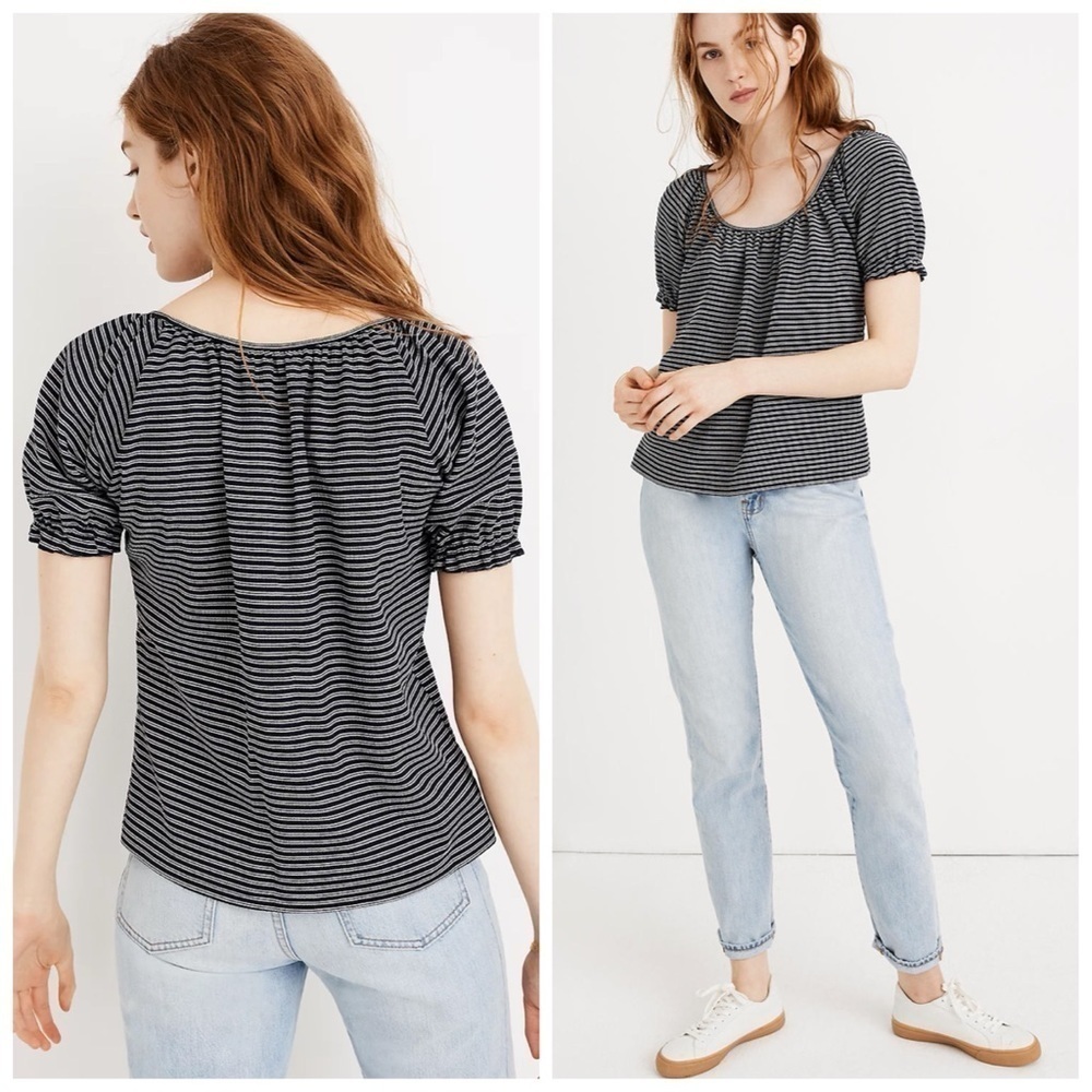 Madewell Texture & Thread Peasant Striped Boxy Top - image 1
